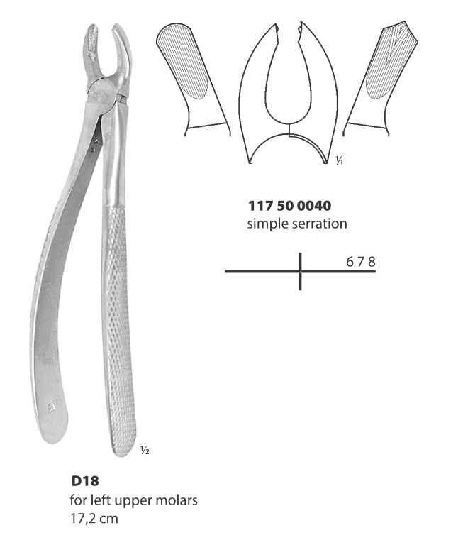 Οδοντάγρα D18 για αριστερούς άνω γομφίους - 17,2cm