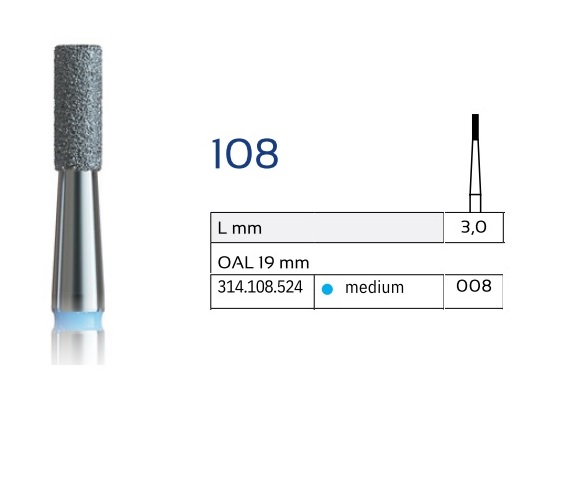 IQDent Diamond 108 Κυλινδρικό Με Επίπεδο Άκρο σε διάφορα μεγέθη – 5τμχ